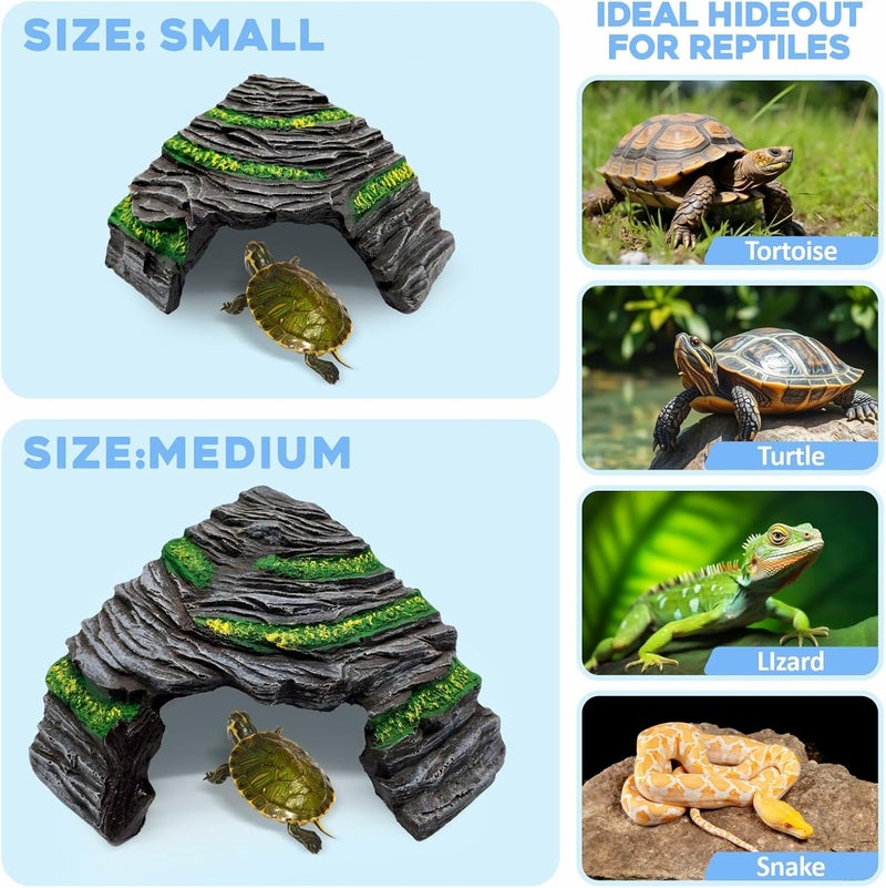 GOZILLA Small Reptile Hideout Cave,Turtle Tank Accessories Decor,Aquarium Cave Basking Platform for Baby Bearded Dragon,Snake and Leopard Gecko.(Grey-S-Kit) - Image 3